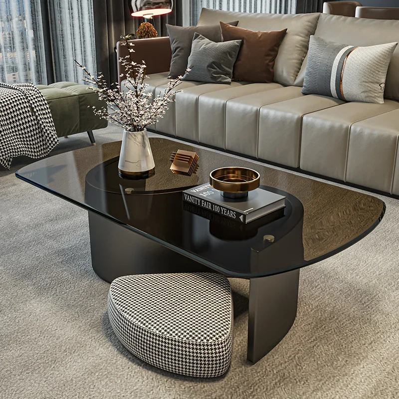 S horse belly tempered glass coffee table Italian light luxury rectangular tea table living room home modern and simple