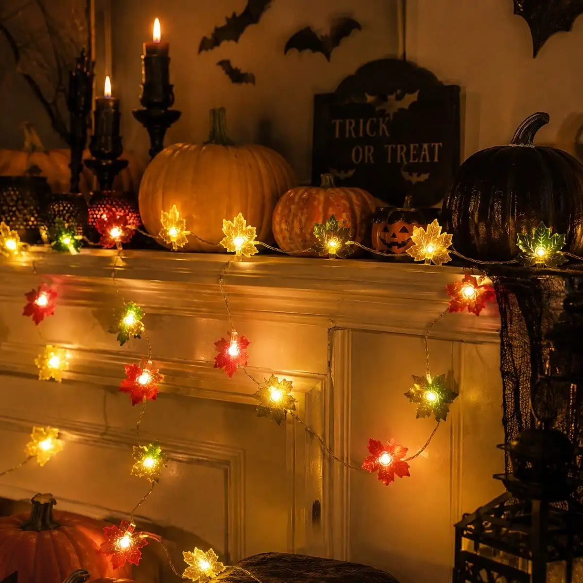 1PC 20/30 LED 3 Colors Maple Leaf Copper Wire String Lights Battery Powered Flexible Fairy Lamp For Halloween Party Indoor Decor