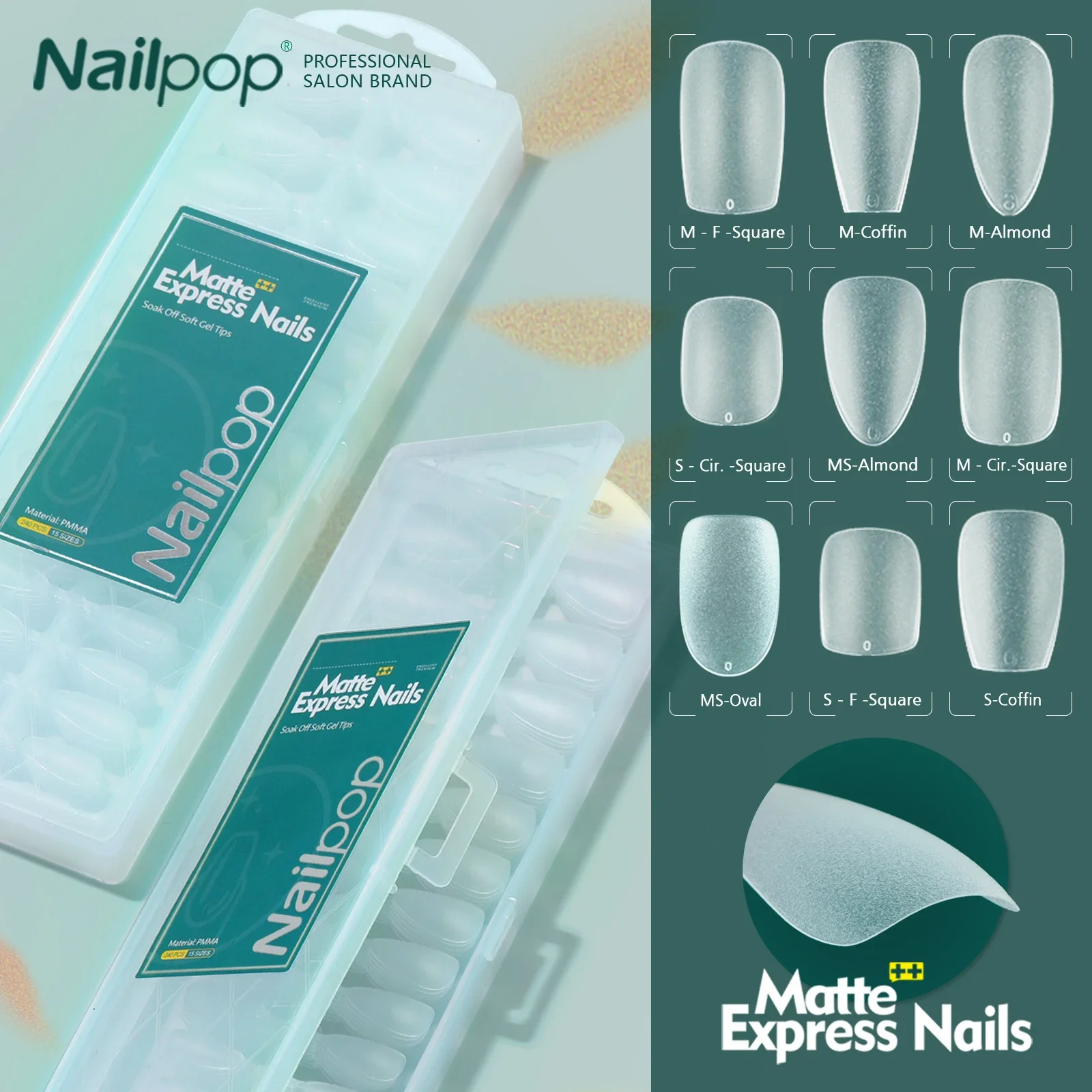 

NAILPOP 240pcs Matte Fake Nails NO Polishing Press on False Nails Medium Short Design High Matt Soft Gel Nail Tips for Extension