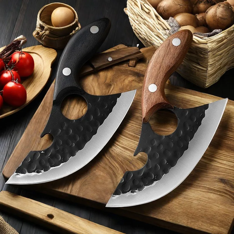 Forged Stainless Steel Cheese Knife Finger Ring Knife Kitchen Knife with Hammer Mark 4Cr13 Stainless Steel Walnut Handle cover