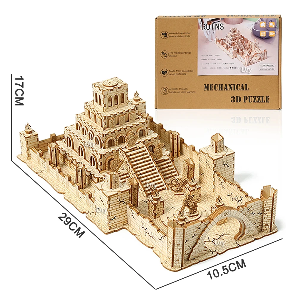 3D Wooden Puzzle WW2 War City Postwar Relic Handmade Mechanical Assembly House Model DIY Kits Toys Decoration Gifts G222