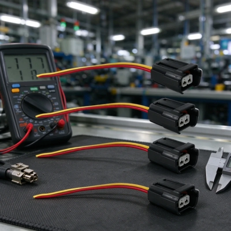 Set of 4 Injection Harness Sockets for Golf FX35 with Integrated Locking Clips, Color-Coded Wire Leads, and 2-Pin Layouts for