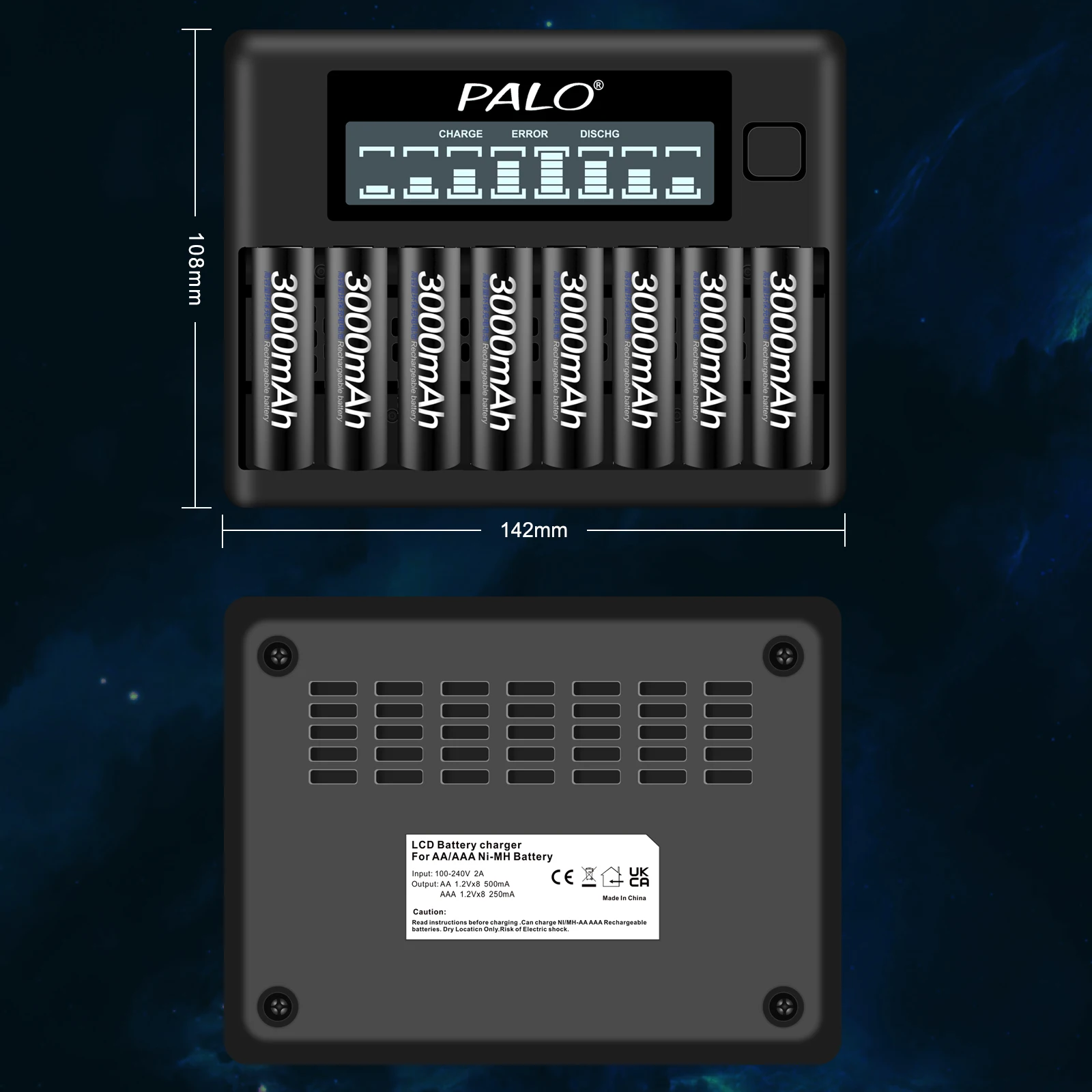 Fast Smart AA AAA Charger 8-Slot LCD Display Intelligent AA AAA Battery Charger for 1.2V AA AAA Ni-MH NiCd Rechargeable Battery