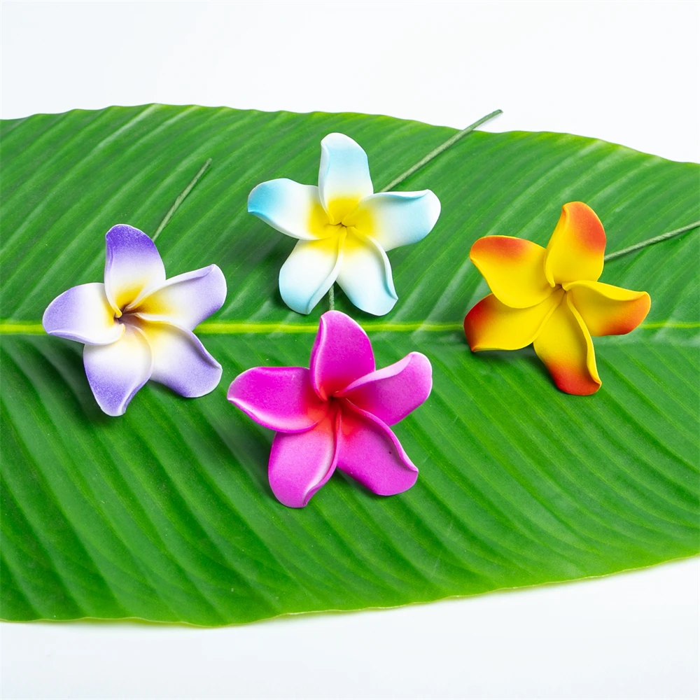 

288Pcs Cheap Wholesale Price Hawaii Style Plumeria Hair Stick Mixed Colors Tropical Island Ear Flower with Stem