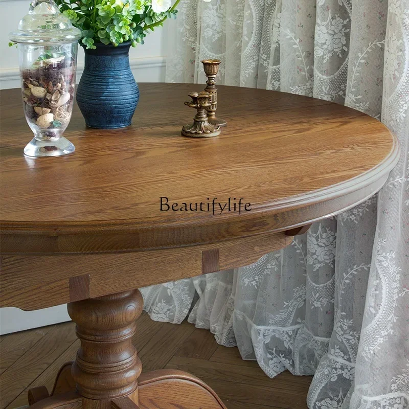 35American country all solid wood retractable dining table household retro oak