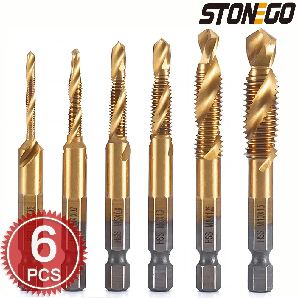 

STONEGO Tap Drill Bit High Speed Steel 1/4" Hex Shank - Countersink, Deburr - Metric HSS 4341 & 6542 Taps M3 M4 M5 M6 M8 M10