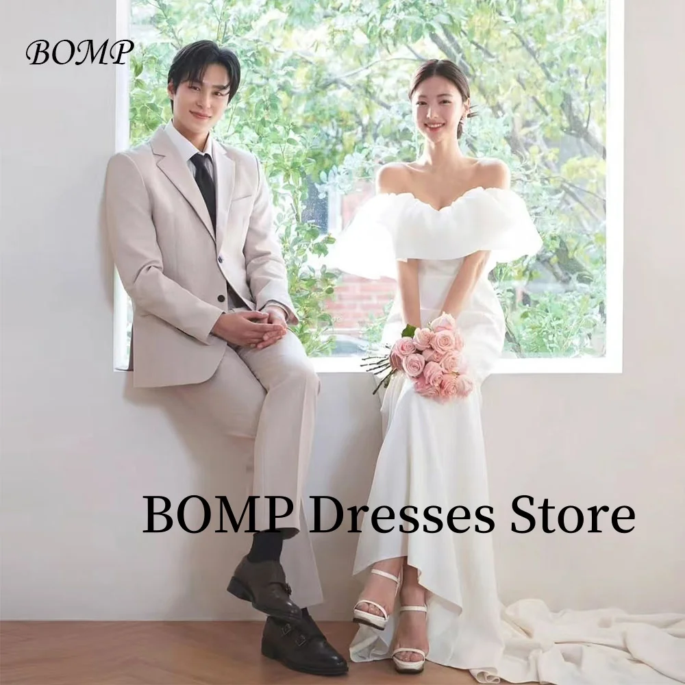 

BOMP Elegant Wedding Dress Mermaid Off the Shoulder Ruffles Floor Length Evening Desses Korea Photo Shoot Gown Customized