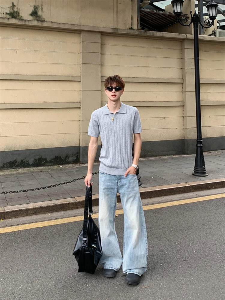 Retro American High Street Cleanfit Bamboo Fading Knife  Jeans Men Women Straight Leg Micro Flare Silhouette Long Trousers
