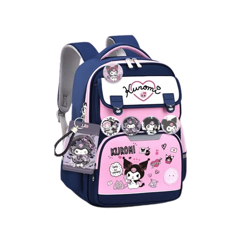 Sanrio Kuromi Mochila para estudantes, grande capacidade, proteção contra a espinha, leve, impermeável, periférica, Cinnamoroll, presentes para crianças