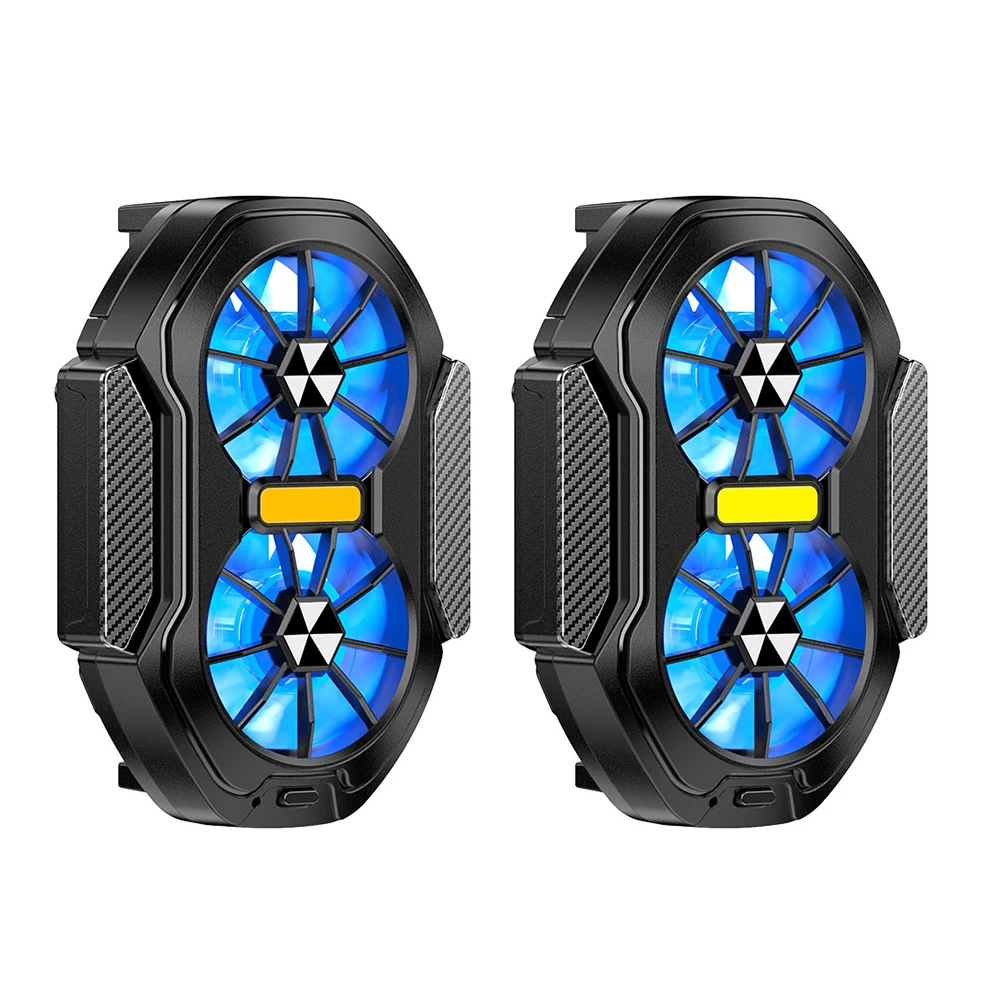 Dual Fan Mobile Phone Cooler Plug-in/Rechargeable Cooling Case Air Cooling Type-C with Blue Light for Android Smartphones iPhone