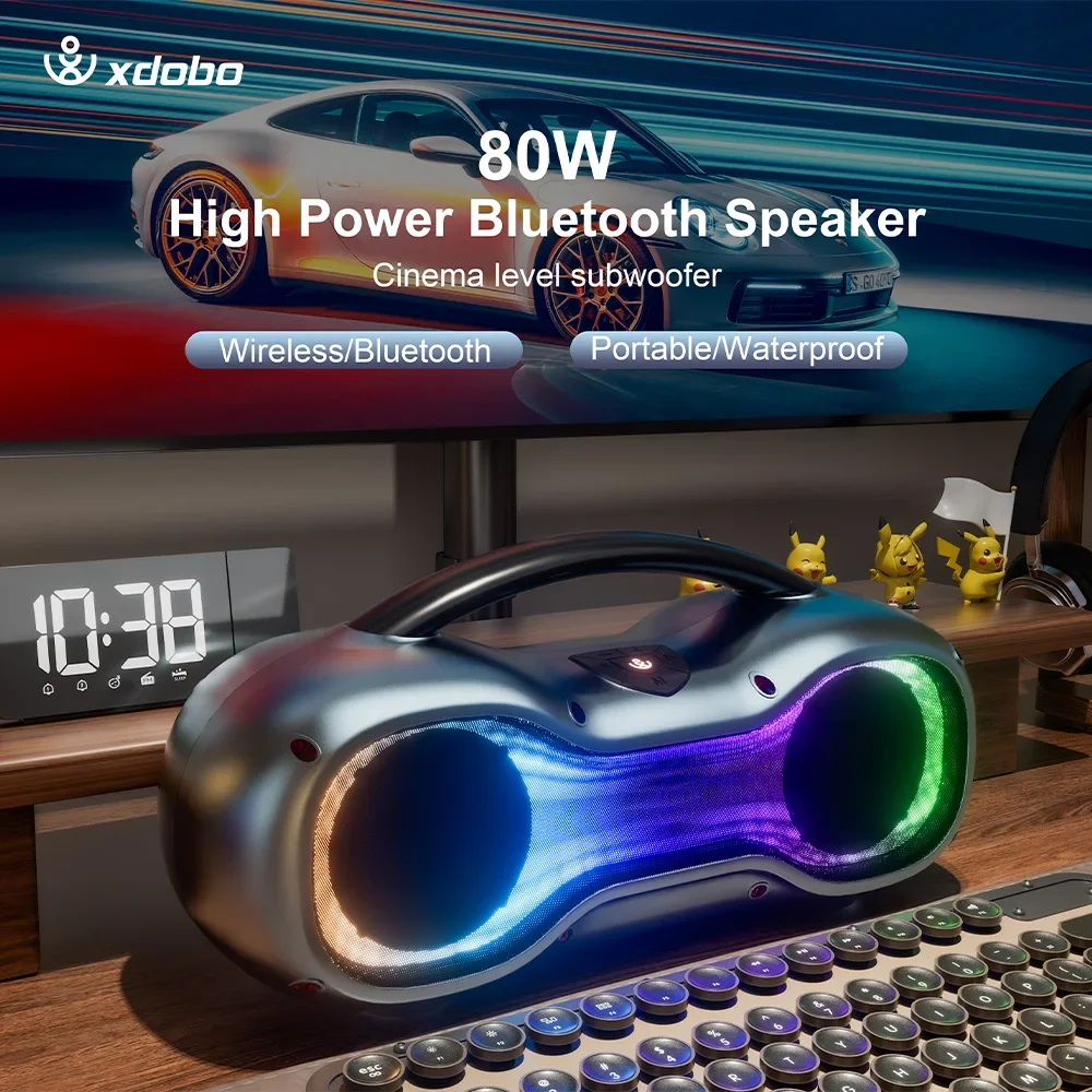 XDOBO 80W Subwoofer Party DJ Wireless Blue Tooth 5.3 Portable HIFI 360 Stereo Surround Cool RGB Outdoor Waterproof Dream Speaker