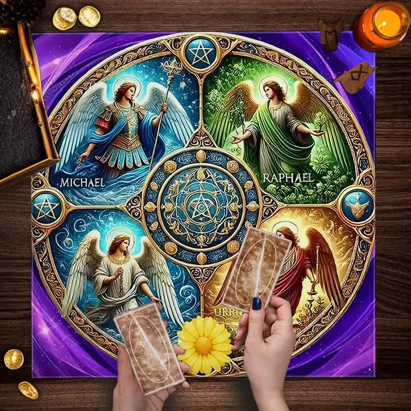 VIKAMA Four Archangel Magic Array Tarot Tablecloth, Ceremony Altar Mat for Spiritual Card Reading