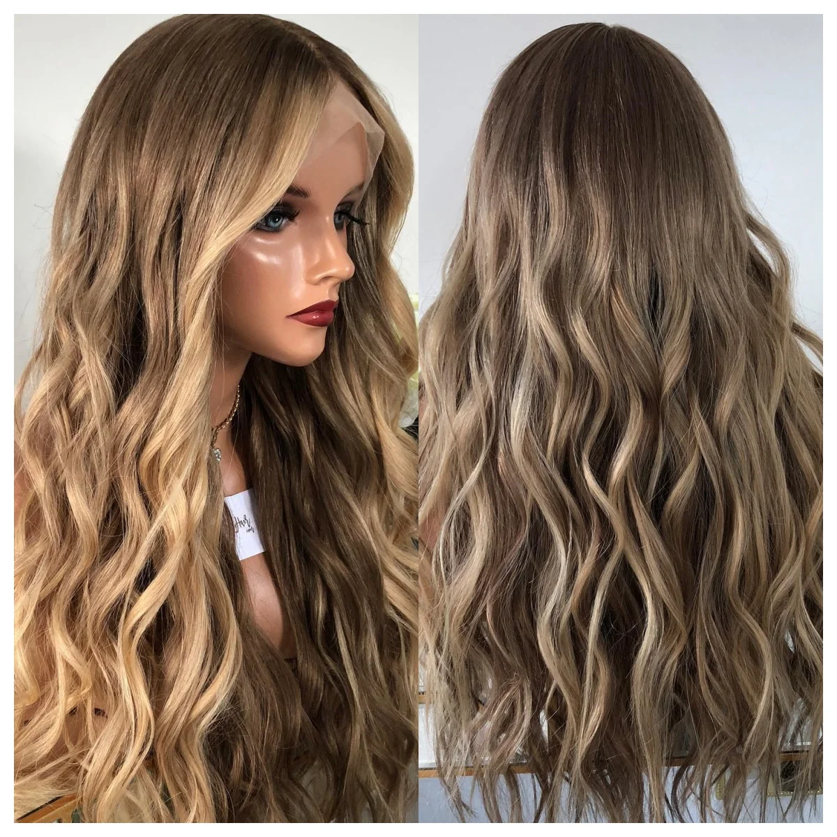 

Коричневые парики с омбре, роскошные темные корни, синтетические кружевные парики, бесклеевые длинные объемные волны, лидер продаж, парик, термостойкий, для повседневной вечеринки