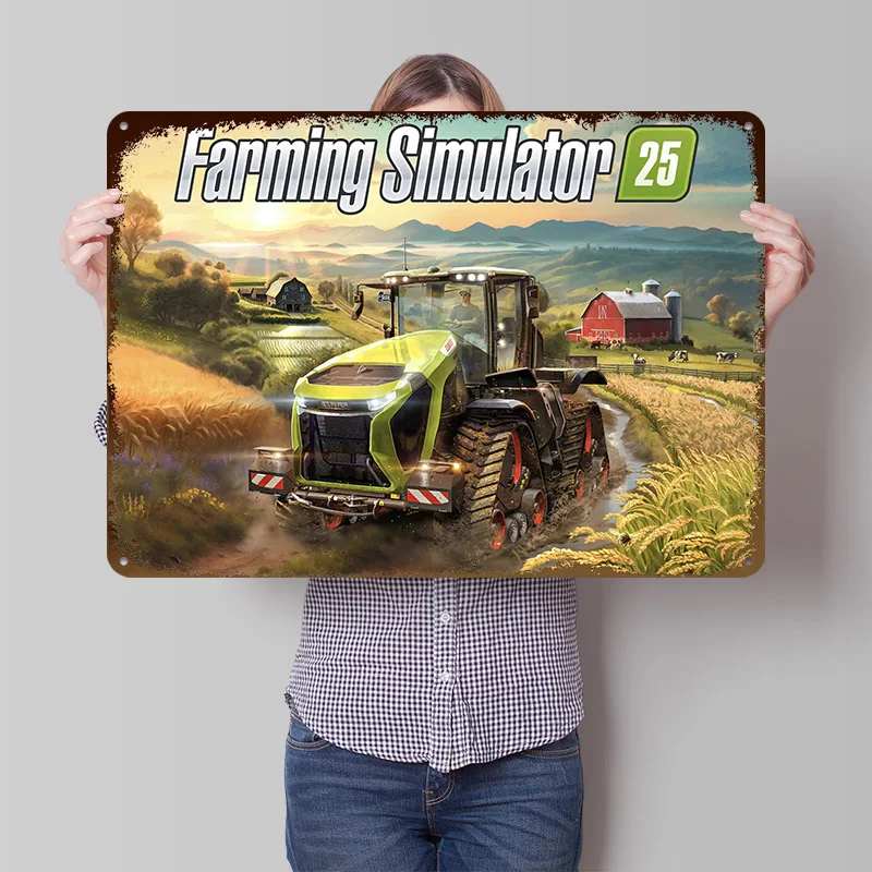 Farming Simulator 25 Leicht 3D-Effekt Poster Individualisierte Vintage Metallschilder Wandkunst Retro Blechschild für Männerhöhle Dekoration Gaming