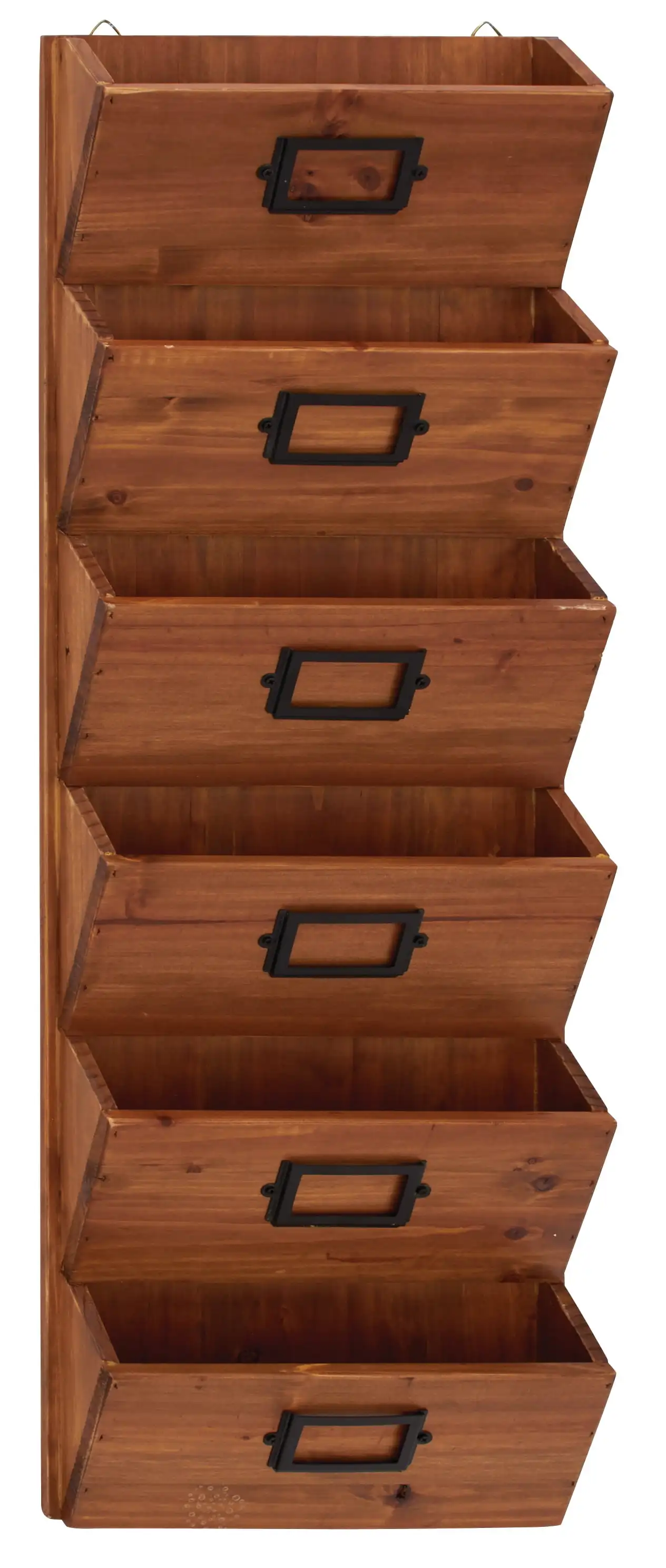 

Подставка для магазинов с 6 ячейками, 36 дюймов, из коричневого дерева, с подвесными корзинами и слотом для этикеток