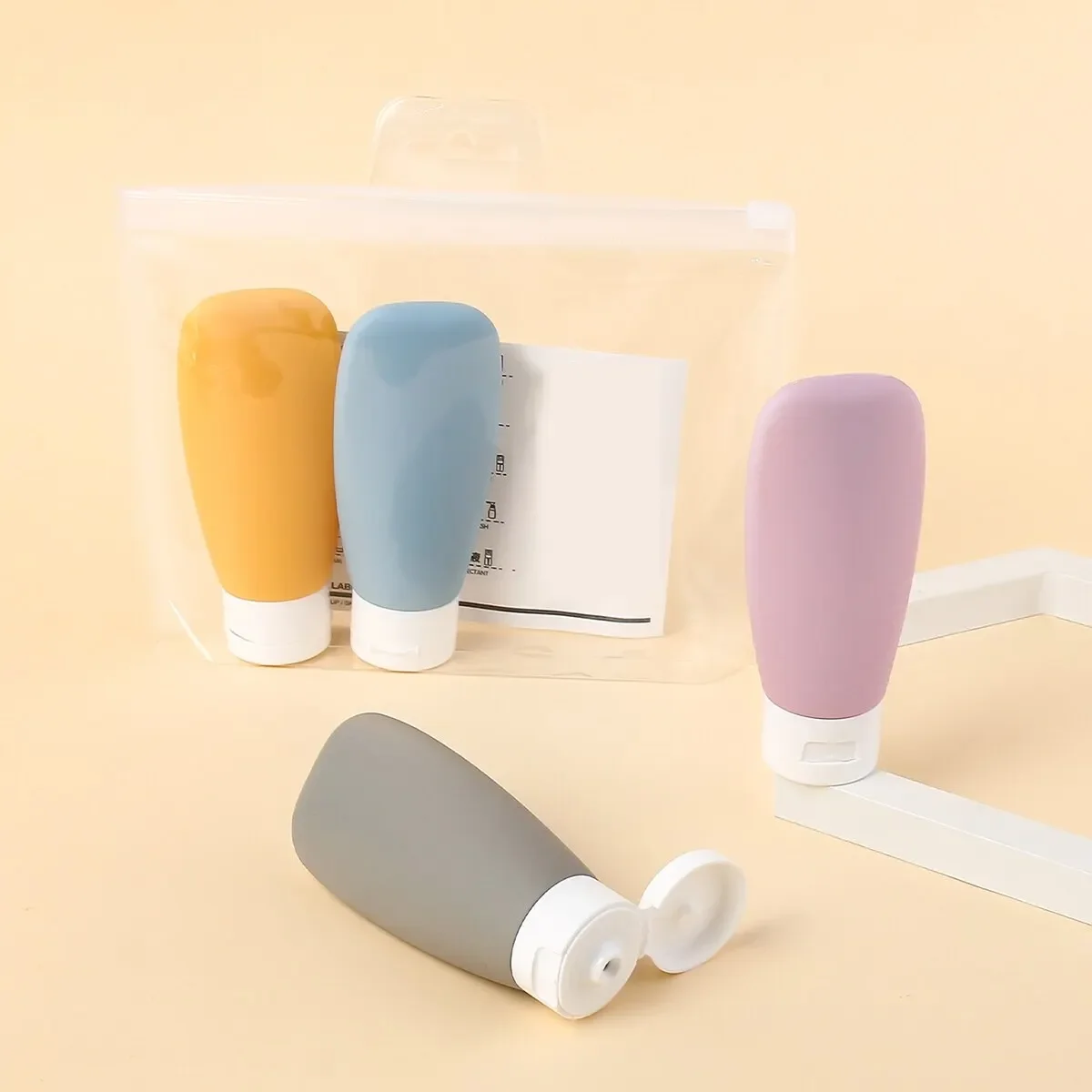 4Pcs 60ml Leak Proof Refillable Liquid Travel Containers for Travel Size Toiletries Travel Tubs Accessories for Shampoo Plastic