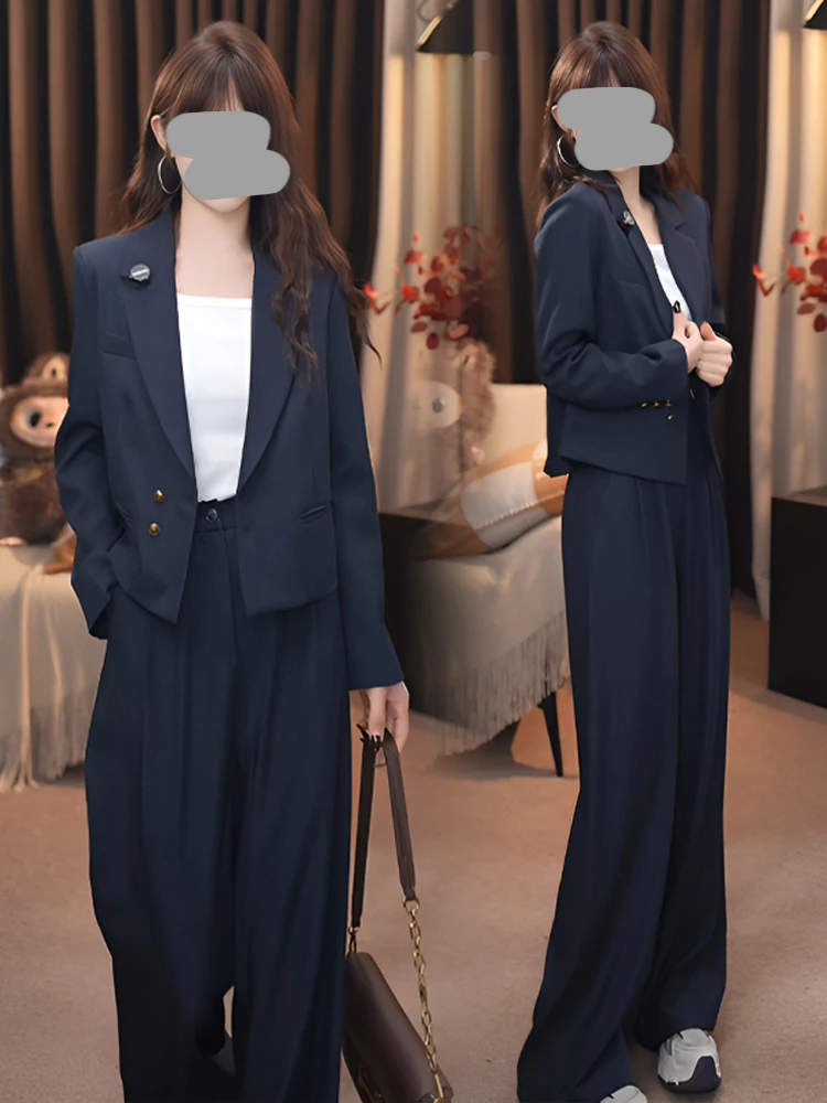 

Fashionable Casual Commute Women's Two-Piece Set Stylish Korean Version Wide Leg Suit Jacket And Pants for Spring Autumn