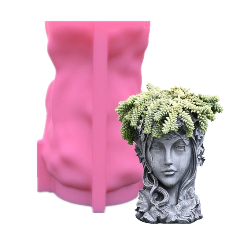 Menina para vaso flores forma cabeça Molde epóxi UV Suporte vela Molde silicone resina