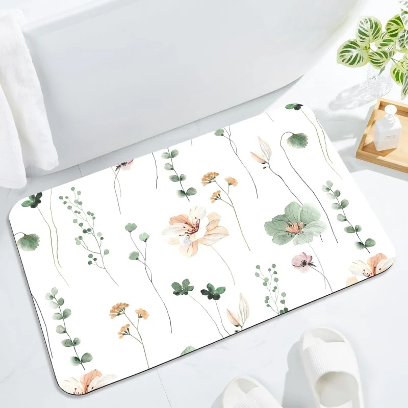 

Набор из 2 ковриков для ванной с цветочным принтом, супервпитывающие, быстросохнущие, нескользящие, с резиновой основой для ванны и душа