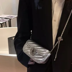 Silver luxury crowd bag, new trendy small fragrance, rhombic chain bag, versatile shoulder crossbody bag