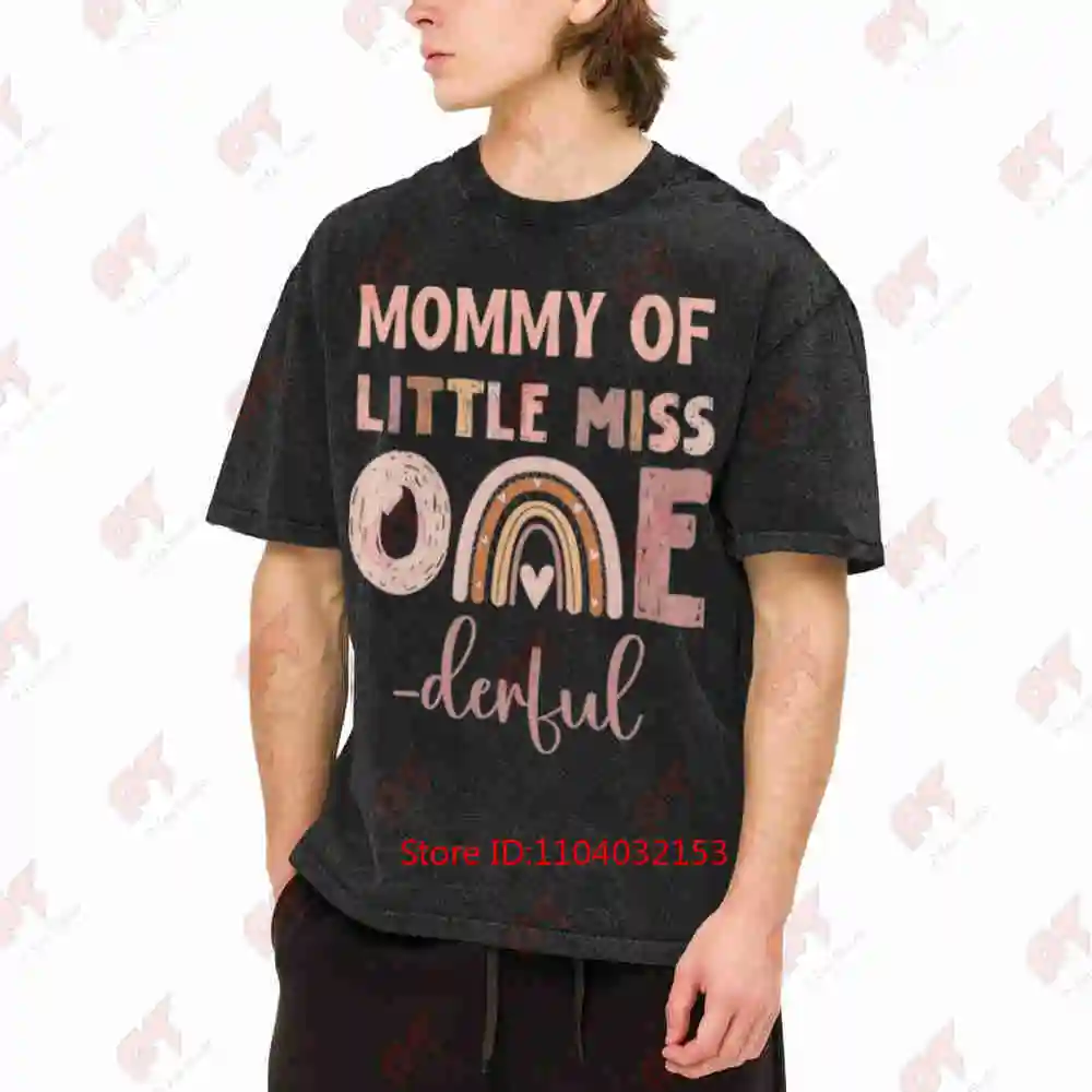 Boho Mommy Of Miss Onederful 1st Birthday Rainbow Hearts Vintage Washed Tee Pure Cotton T-Shirt