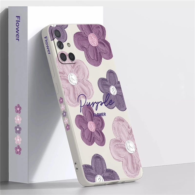 Phone Case For Samsung Galaxy A71 A51 A50 A30 A20 A10 A11 A22 A12 A13 A01 A02 A04E A03S Liquid Silicone Flower Cover Funda