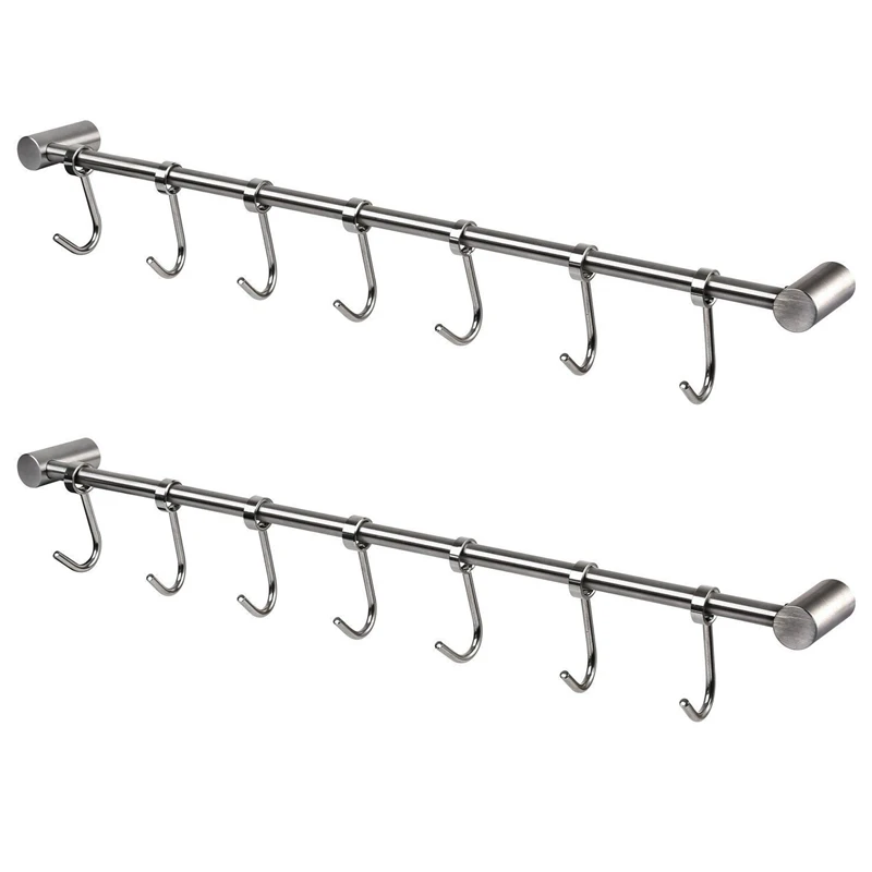 

2X Kitchen Rail Rack Wall Mounted Utensil Hanging Rack Stainless Steel Hanger Hooks