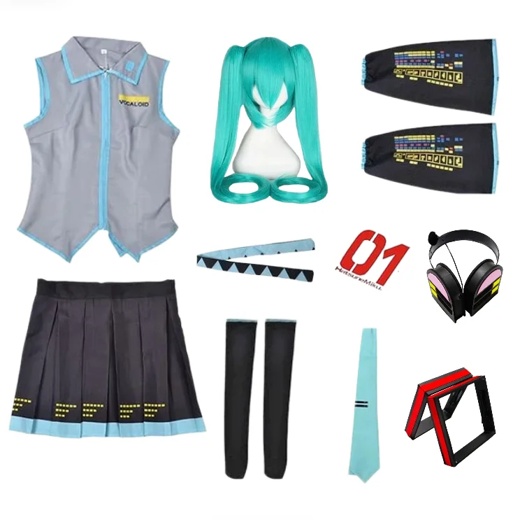 Miku Cosplay Kostuum Groene Paardenstaart Pruik Anime Virtuele Zanger Rollenspel Uniform Meisje Party Comic Con Outfits Tops Rok Rekwisieten