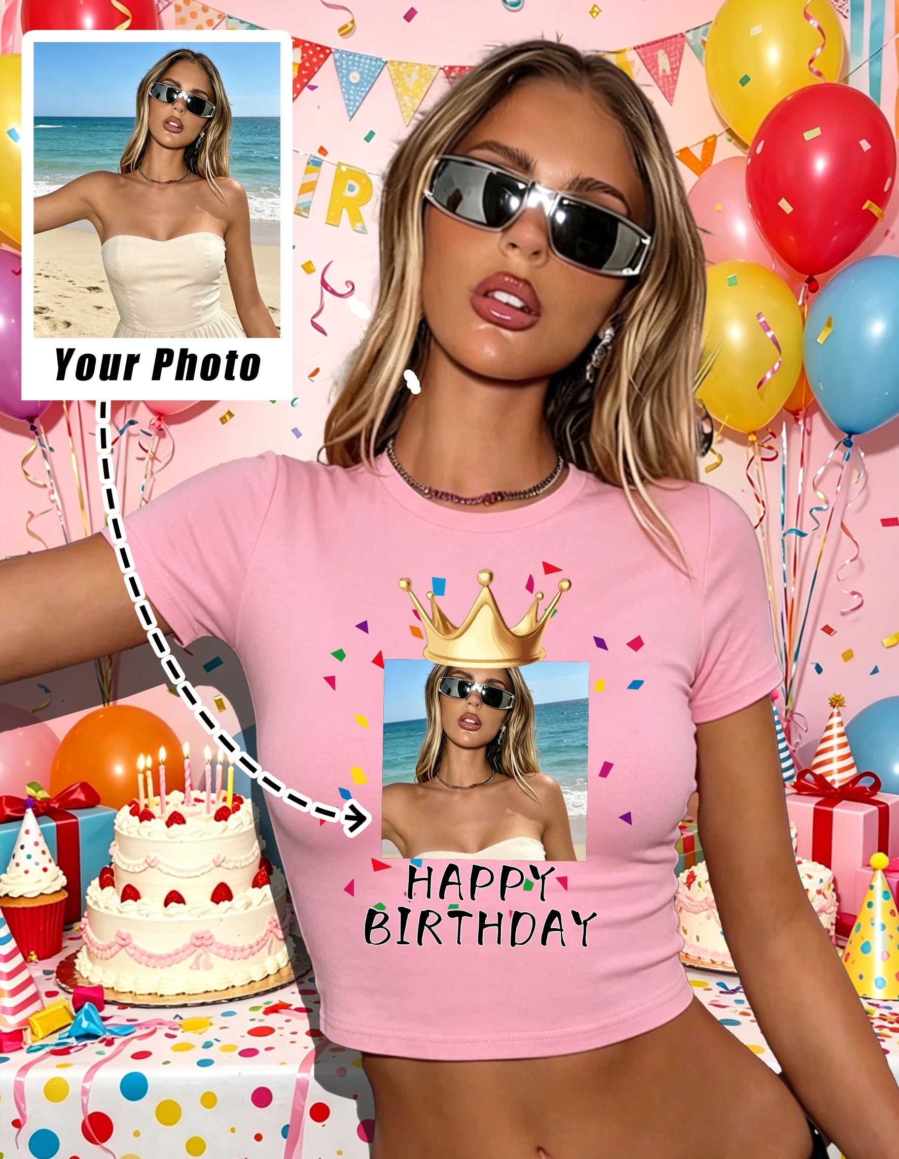 

Custom Graphic Logo Slim T Shirts Women Summer Cool Crewneck Y2K Clothing Trendy Slim Short Birthday Party Fashion Crop T-Shirt