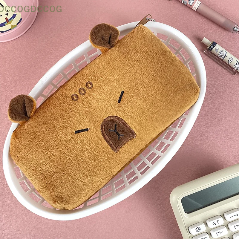 Capibara Plush Pencil Case Cartoon Capybara Large Capacity Pen Pouch Stationery Organizer Storage Bag Cosmetic Bag