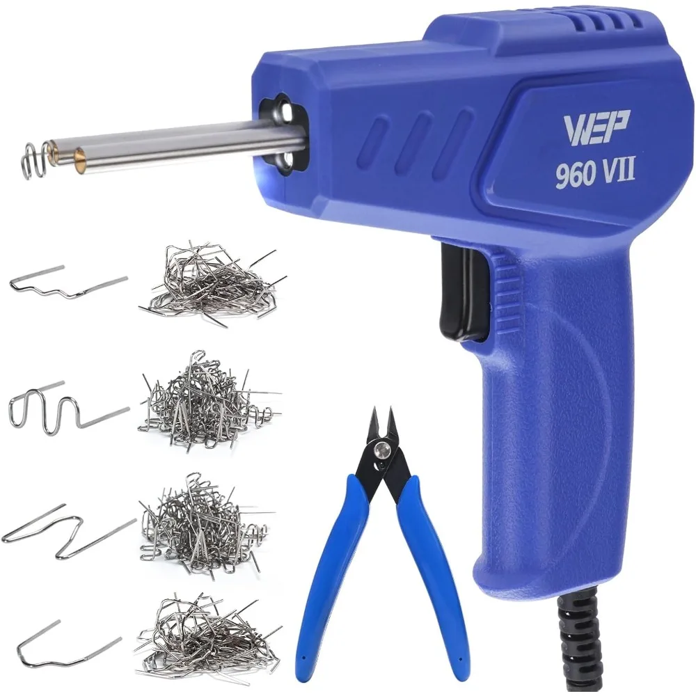 Kit Pengelas Plastik WEP 960-VII 110V dengan Pegangan Ergonomis dan Lampu LED, Dilengkapi 350 Staples Panas dan Tang untuk Plastik Bumper Mobil