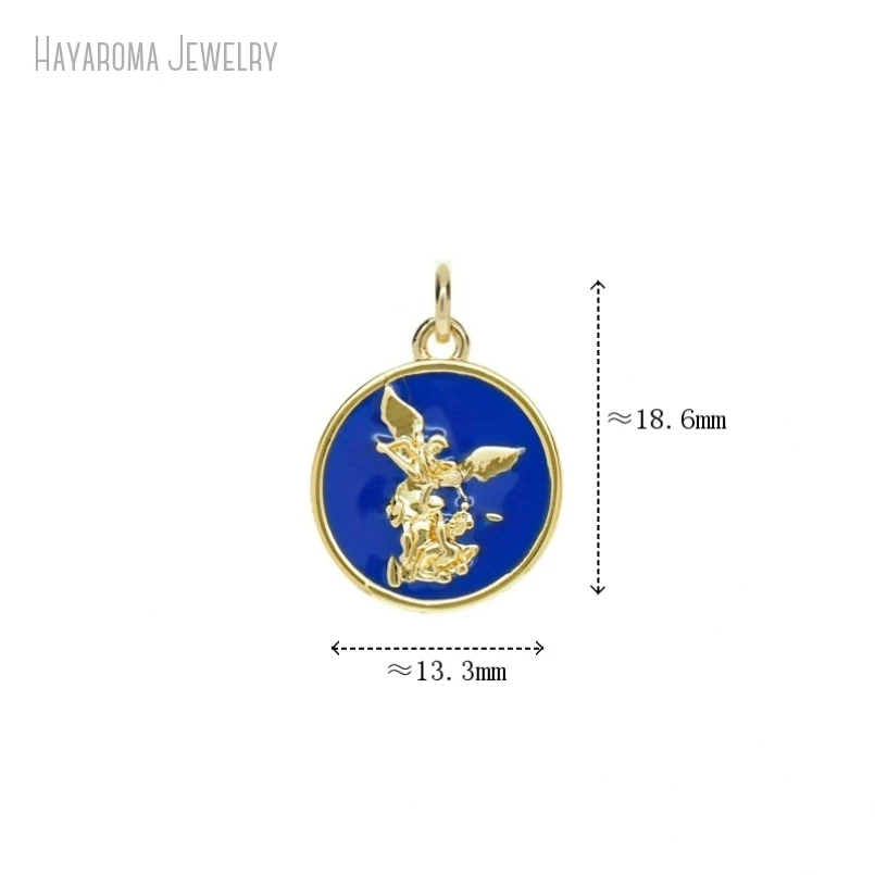 

5Pcs Metal Enamel Copper Round Coin Shape Circle Archangel Saint Michael Defeats Devil Sword And Dragon Charms