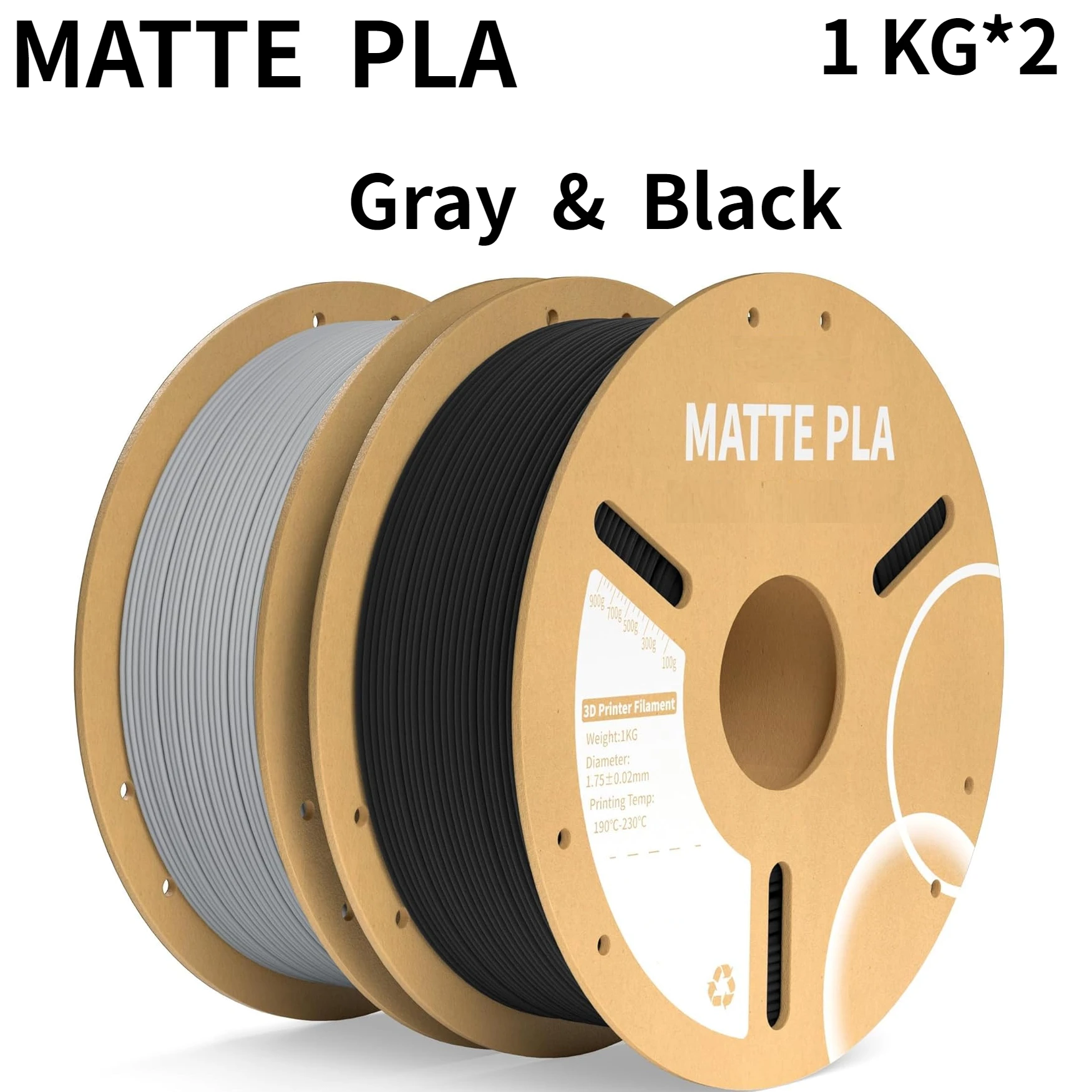 

Матовая нить PLA серого и черного цвета, 2 кг, нить для 3D-принтера, точность размеров +/-0,02 мм, 2 шт. 1 кг (2,2 фунта) для большинства 3D-принтеров FDM
