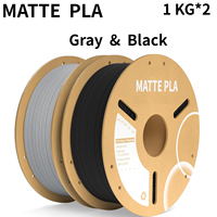 Matte PLA Filament Gray&Black 2KG,3D Printer Filament Dimensional Accuracy +/-0.02mm, 2pcs 1kg(2.2lbs) for Most FDM 3D Printers