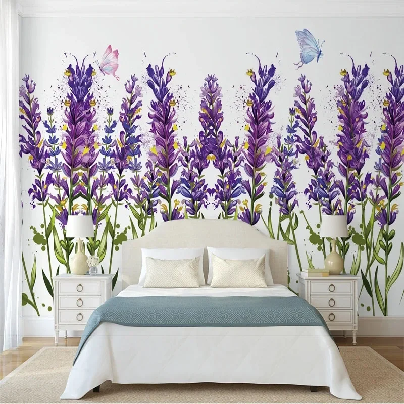 

Custom Mural 3D Idyllic Hand-Painted Purple Lavender Background Wall Wallpaper Mural Home Papel De Parede papel pintado de pared