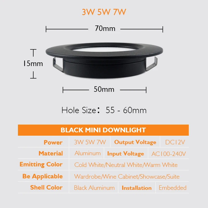 LED Mini Spotlight 12V 5W 3W 7W Bathroom Ceiling Hidden Downlight Ultra-thin Spotlight Cabinet Light Embedded Ceiling lamp