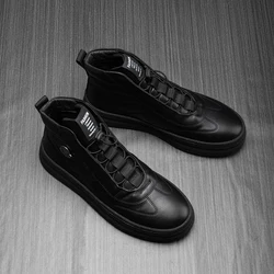 High top velvet warm thick soled men's casual shoes, black board shoes, trendy 221133