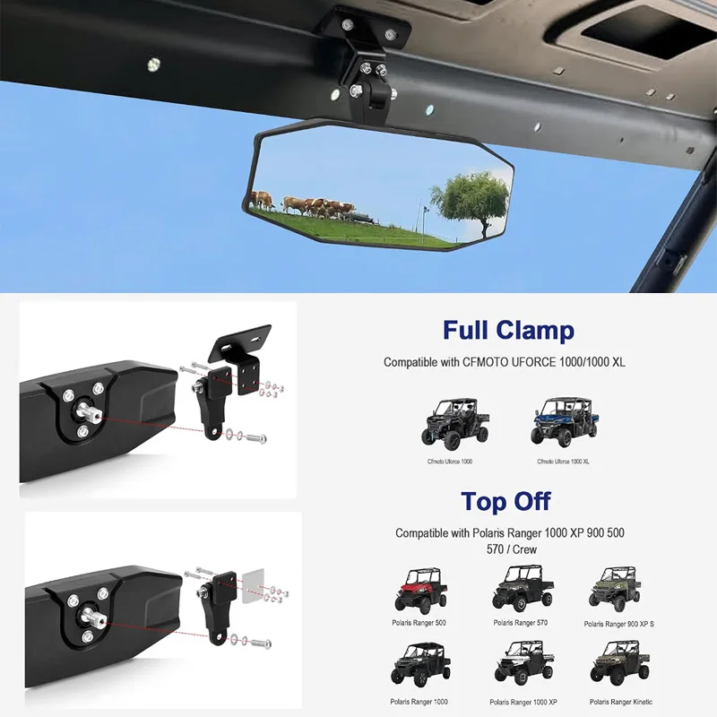 GR TRAIL Adjustable UTV Center Rearview Mirror Convex Rear View Mirror For CFMOTO UFORCE 1000 1000 XL UTV Accessories