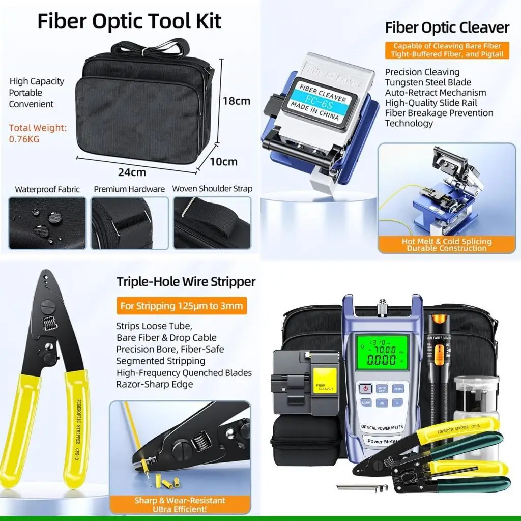 U55C Professional Fiber Optics Tools Including Cold Connection Cleaver Power Meter Stripper Tester
