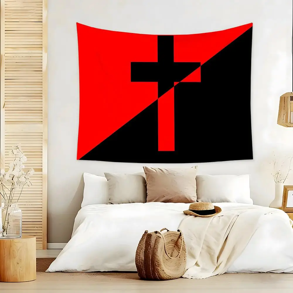 Ft A-Anarchist Black Cat Tapestry Custom Living Bedroom Party Dormitory Interior Wall Bohemian Decoration Attached Clip
