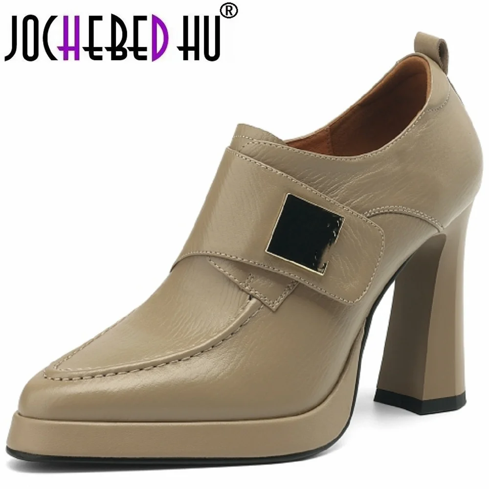 【JOCHEBED HU】Women\'s Shoes 2024 New Spring Autumn Genuine Leather Chunky High Heels Platform Dress Party Ofice Lady Pumps 34-39