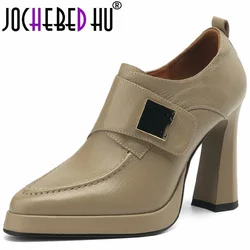 【JOCHEBED HU】Women's Shoes 2024 New Spring Autumn Genuine Leather Chunky High Heels Platform Dress Party Ofice Lady Pumps 34-39