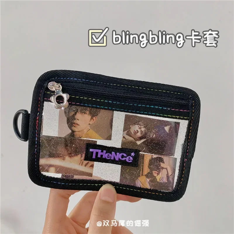 1 Piece Korean Fashion Photocard Holder for Girl Black Color Cool Sweet Coin Purse Shiny ID Card Holder Cute School Supplies