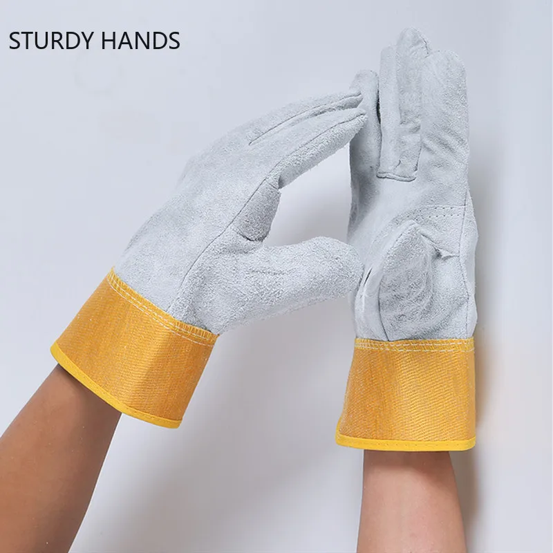 Thickened Fireproof Heat Resistant Cowhide Gloves Welding Work Gloves Protective Safety Gloves for Welders Against Scalding