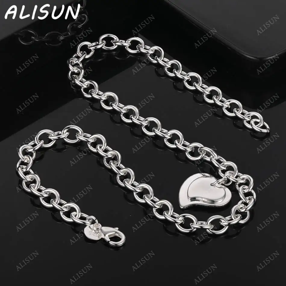 

ALISUN стерлингового серебра 925 пробы 45 см ожерелье с двойными сердечками для женщин креативные подарки уличные универсальные вечерние и повседневная одежда
