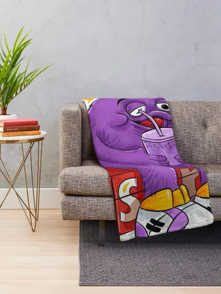 Grim Shake Grimace Fan art Throw Blanket Soft Plush Plaid Plaid Winter beds Blankets