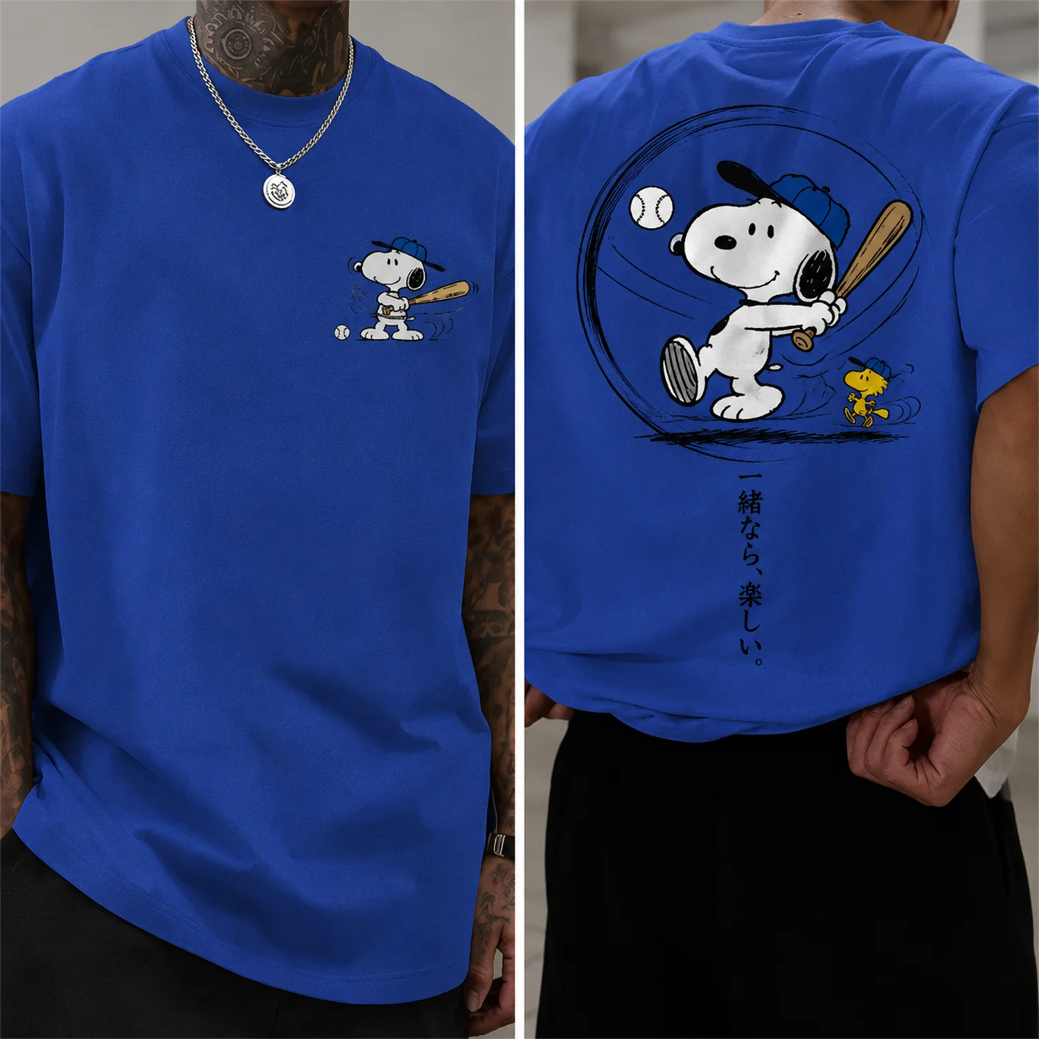 Herren Snoopy Baseball Baumwoll-T-Shirt Peanuts Cartoon Grafik-T-Shirt Kurzarm Y2K Streetwear Casual Top – Detail 2