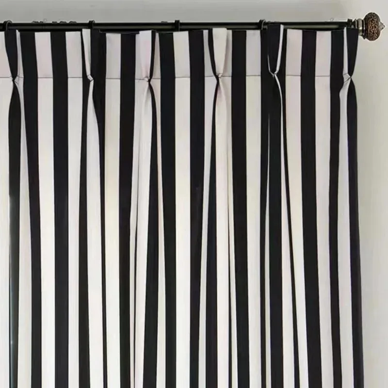 

Custom Size Luxury European Black and White Striped Blackout Chenille Blackout Curtains for Living Room Thickened White Tulle