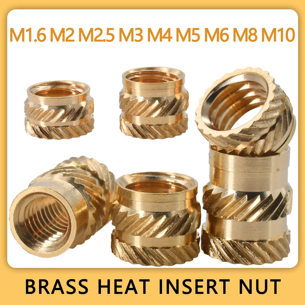 M1.6 M2 M3 M4 M5 M6 M8 M10 Brass Heat Insert Nut Knurled Hot Melt Insertnut Heating Inserts 3d Printer Nuts Threaded Nutinsert