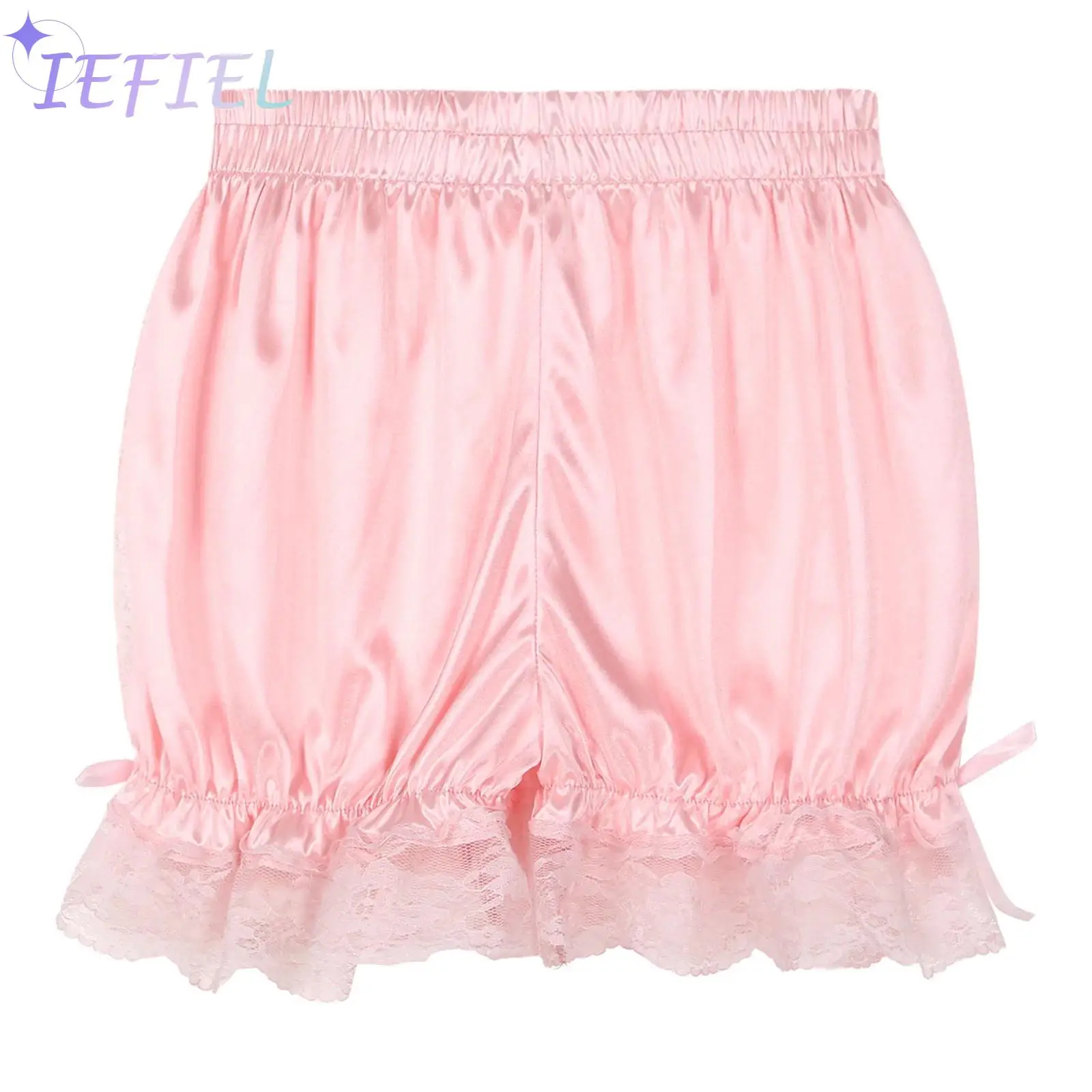 Female Lingerie Lace Trim Satin Bloomers Pettipants Culotte Pajama Bottoms Nightwear Homewear Security Short Pants